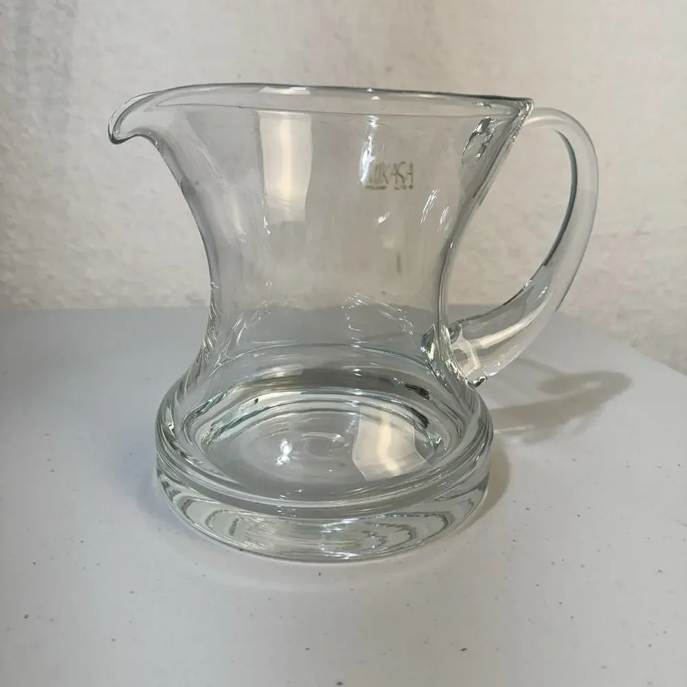 Mikasa Poland Clear Blown Glass Pitcher Applied Handle MCM Cottagecore Farmhouse